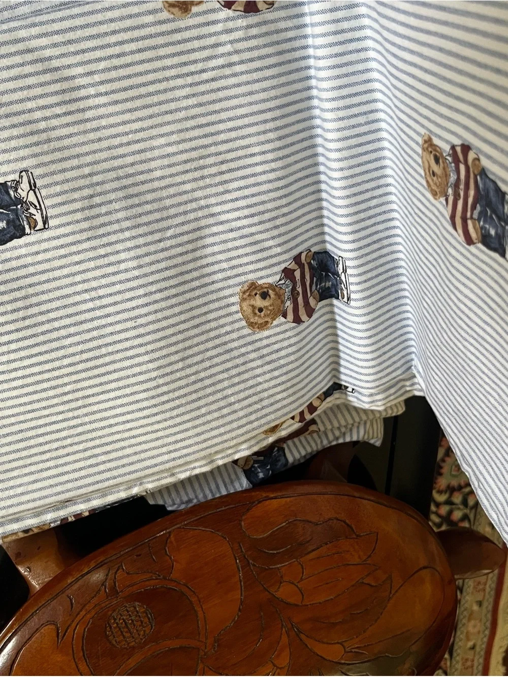 Ralph Lauren Teddy Bear Cotton Twin bedsheet set  in Blue and White